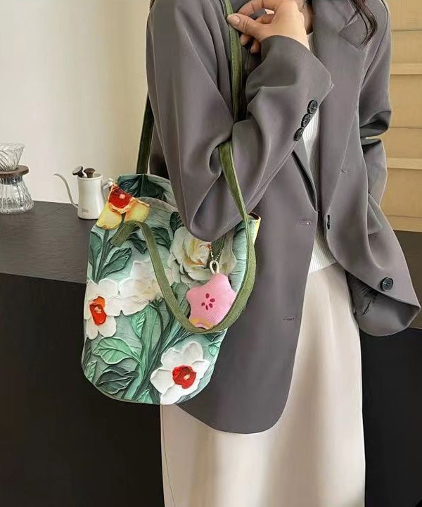 Chic Grass Green Paitings Large Capacity Bucket Bag