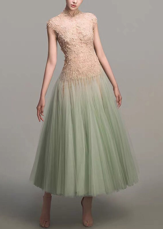 Chic Green Backless Lace Patchwork Tulle Party Dress Summer