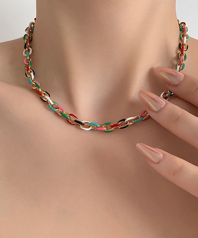 Chic Rainbow Stainless Steel Drip Glaze Enamel Bracelet And Pendant Necklace Two Piece Set