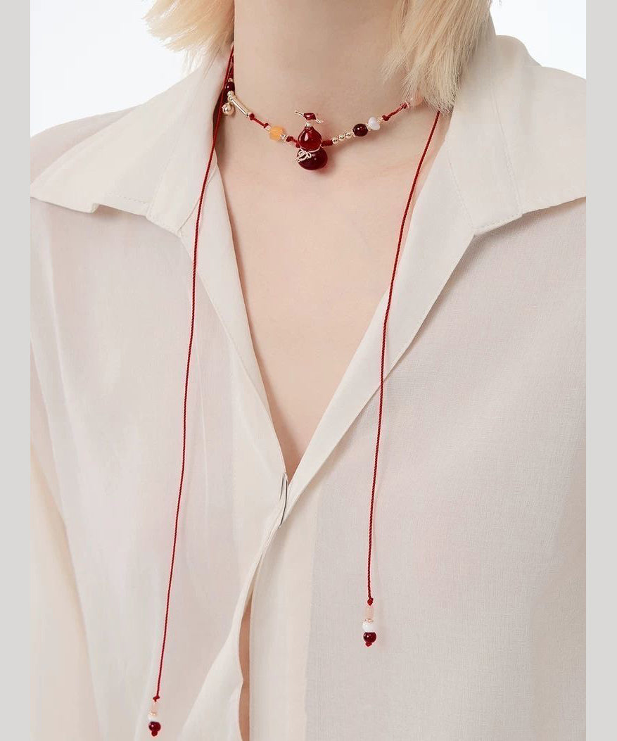 Chic Red String Reinforced Glass Calabash Pendant Necklace