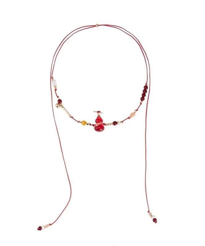 Chic Red String Reinforced Glass Calabash Pendant Necklace