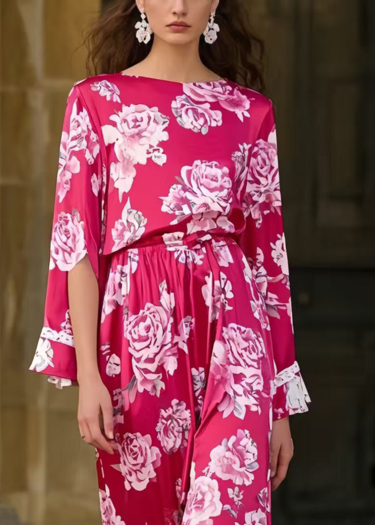 Chic Rose Cinched Floral Silk Long Dress Spring