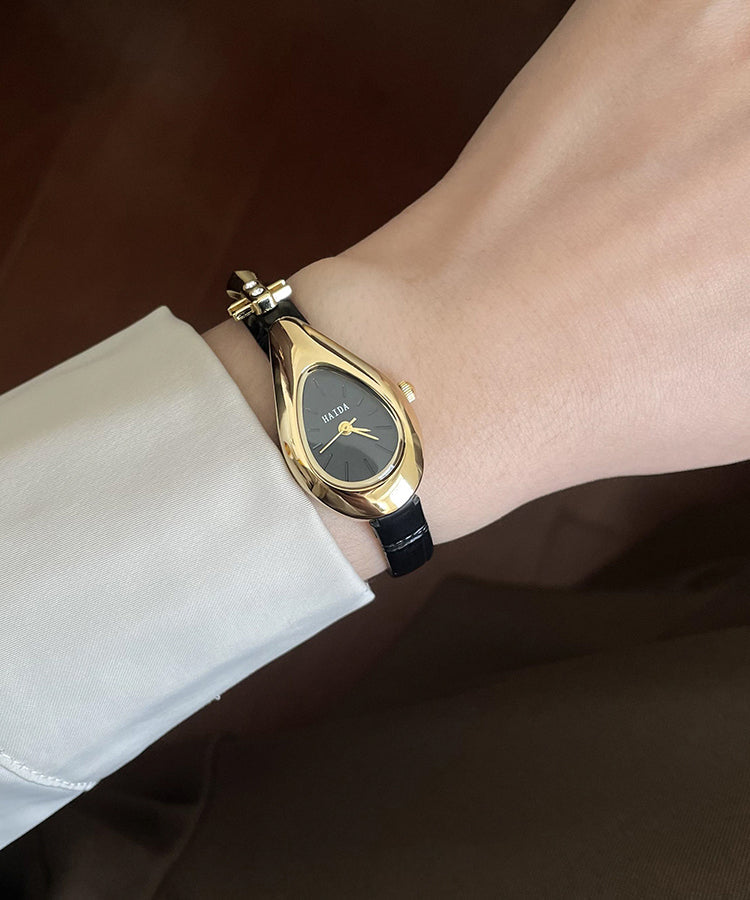 Chic Silk Leather Tempered Glass Pipa Watches