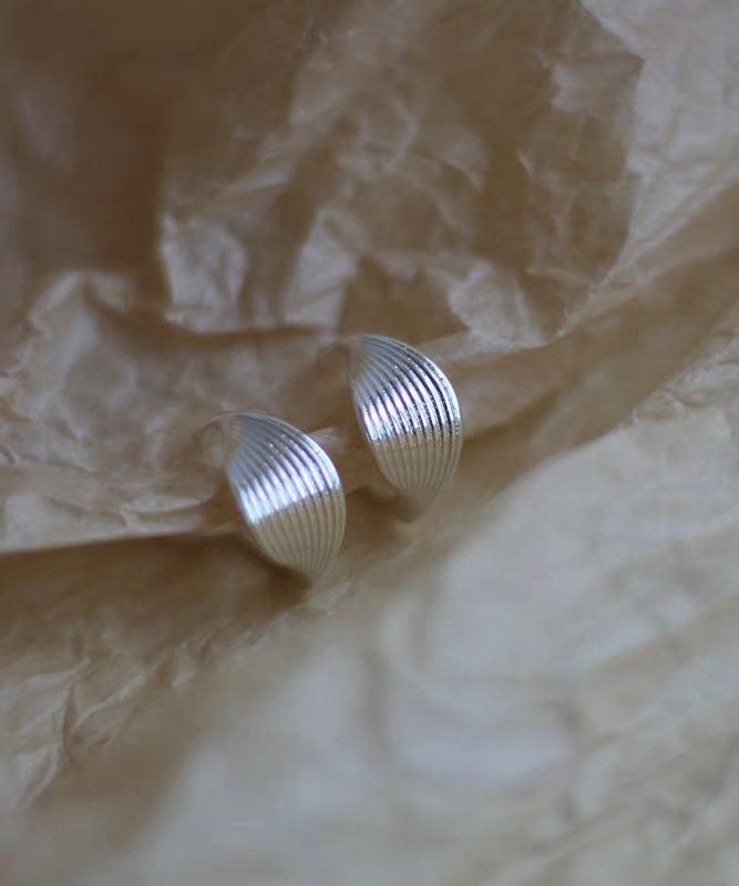 Chic Silk Sterling Silver C-Shaped Geometry Hoop Earrings