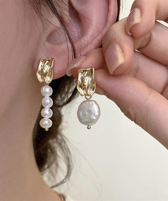 Chic White Alloy Asymmetrical Pearl Drop Earrings