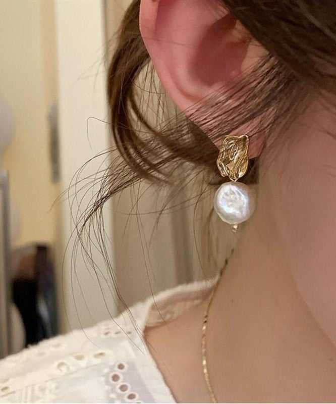 Chic White Alloy Asymmetrical Pearl Drop Earrings