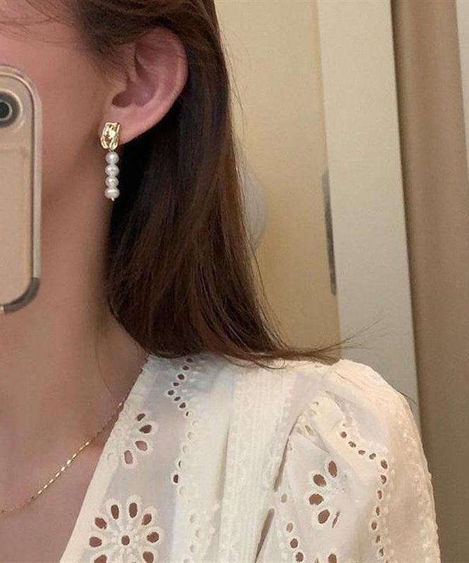 Chic White Alloy Asymmetrical Pearl Drop Earrings