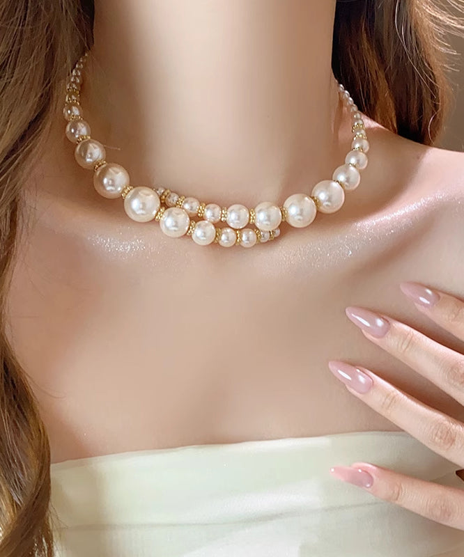 Chic White Alloy Pearl Beading Collar Necklace