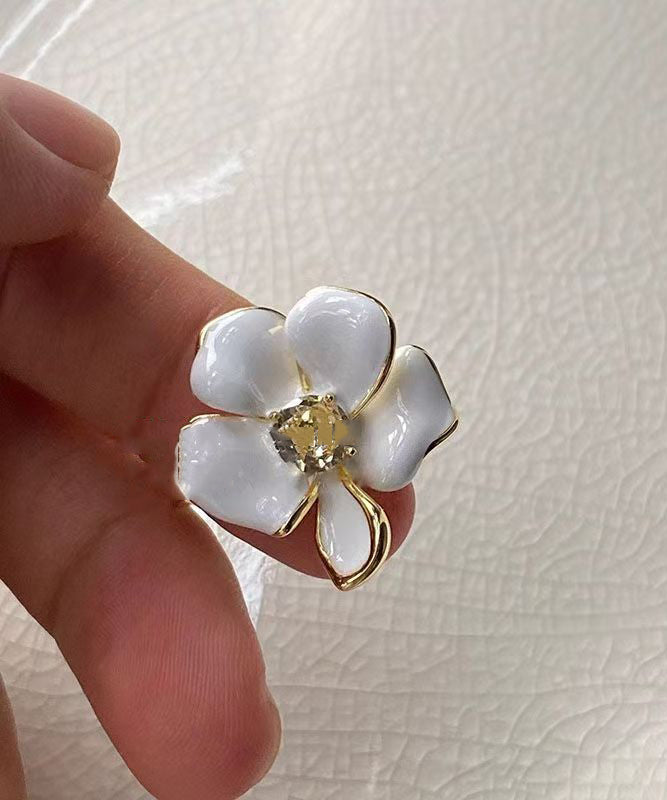 Chic White Copper Overgild Zircon Floral Open Rings