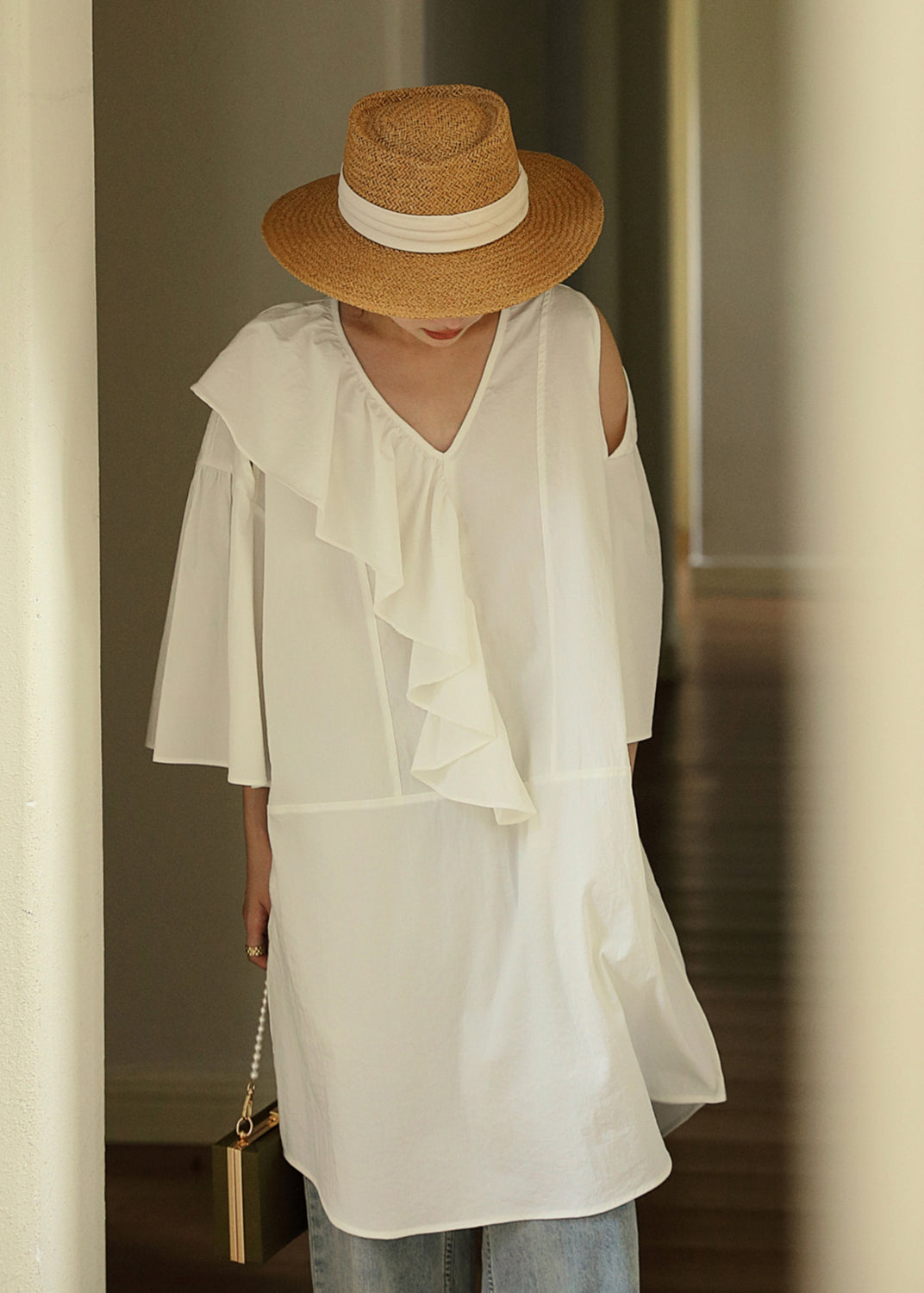 Chic White Ruffled Asymmetrical Cotton Mid Dresses Fall