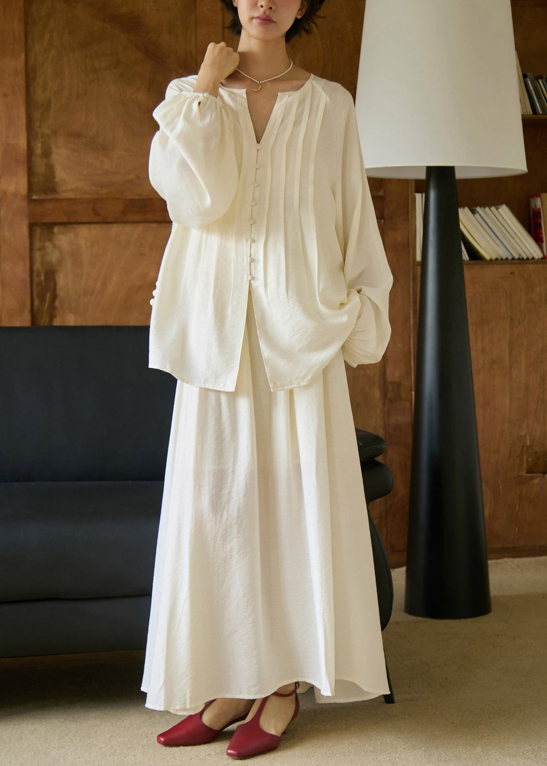 Chic White Tops And Pants Cotton 2 Piece Outfit Fall