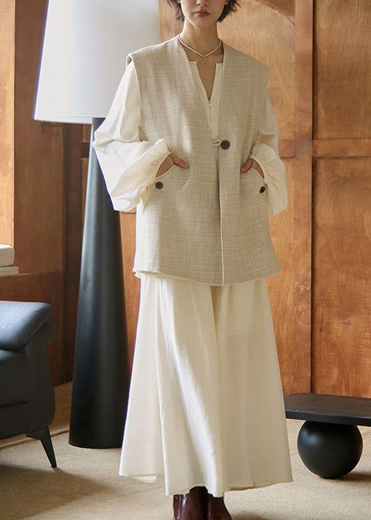 Chic White Tops And Pants Cotton 2 Piece Outfit Fall