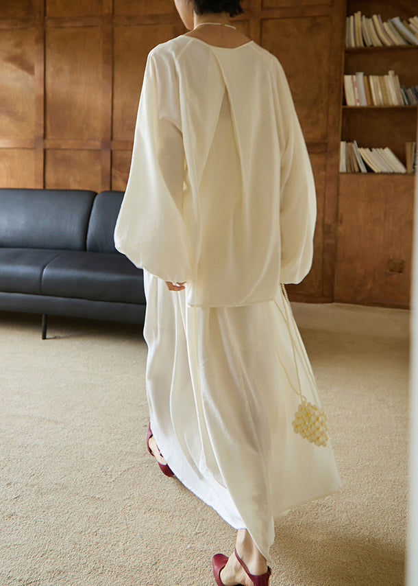 Chic White Tops And Pants Cotton 2 Piece Outfit Fall