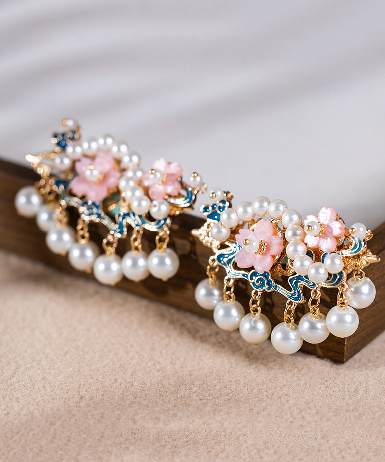 Chinese Style Gold Alloy Pearl Floral Tassel Hairpin