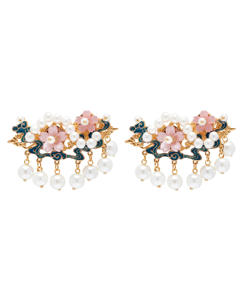 Chinese Style Gold Alloy Pearl Floral Tassel Hairpin