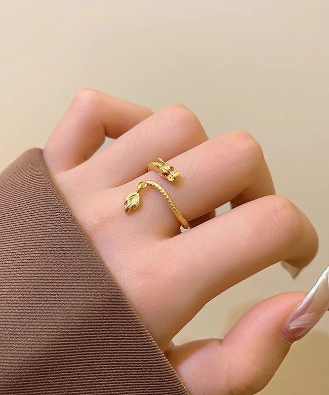 Chinese Style Gold Copper Overgild Dragon Shaped Open Rings
