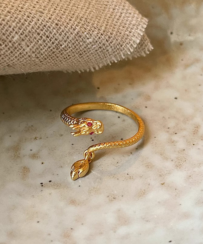 Chinese Style Gold Copper Overgild Dragon Shaped Open Rings