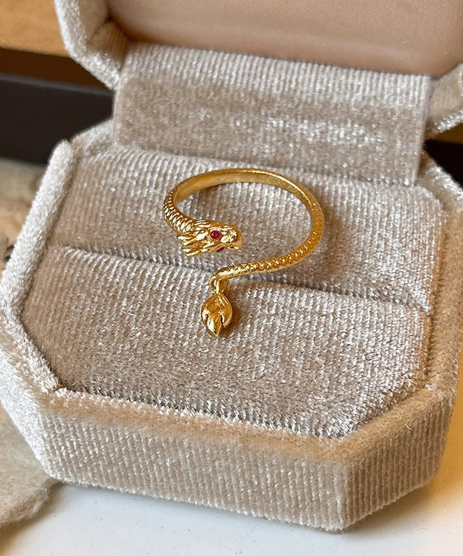 Chinese Style Gold Copper Overgild Dragon Shaped Open Rings