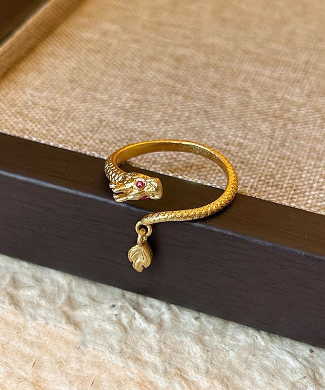 Chinese Style Gold Copper Overgild Dragon Shaped Open Rings
