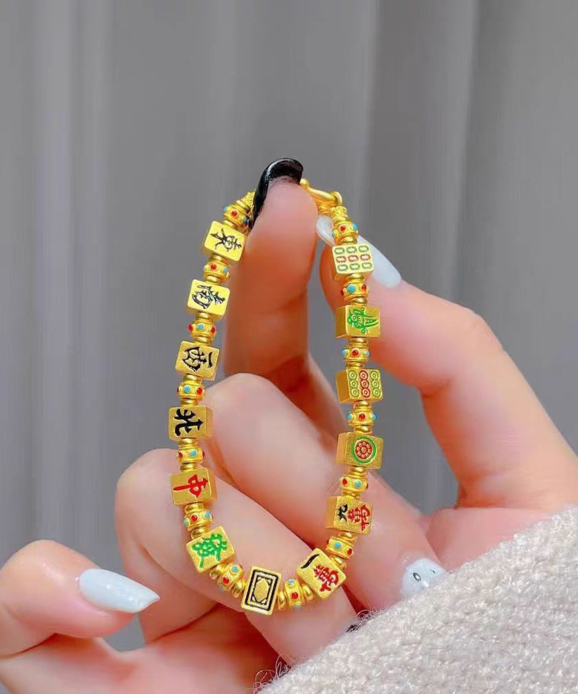 Chinese Style Gold Sterling Silver Overgild Mahjong Charm Bracelet