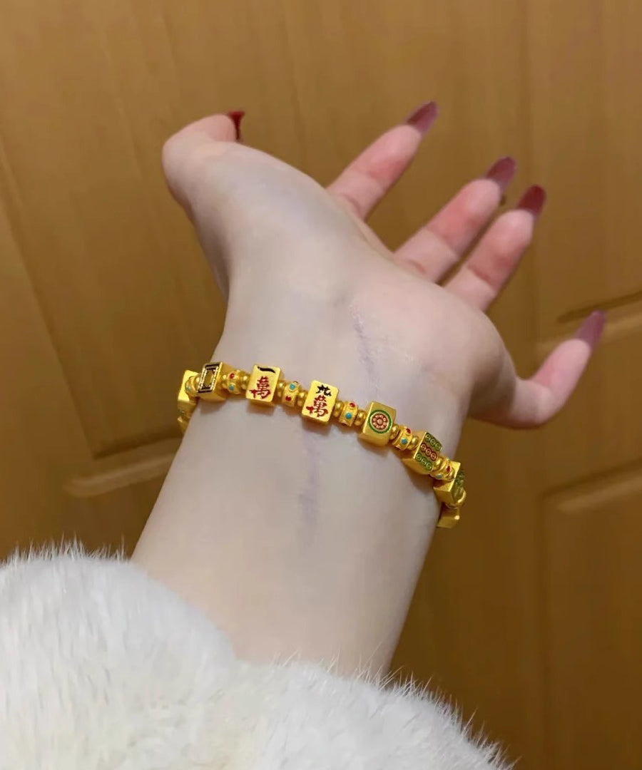 Chinese Style Gold Sterling Silver Overgild Mahjong Charm Bracelet