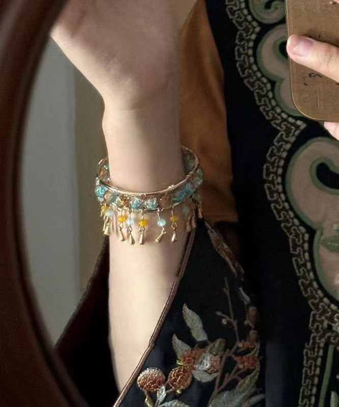 Chinese Style Gold Sterling Silver Overgild Tassel Cuff