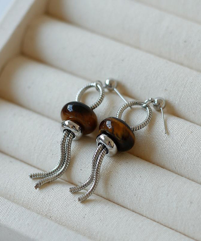 Chinese Style Green Copper Jade Small Lantern Tassel Drop Earrings