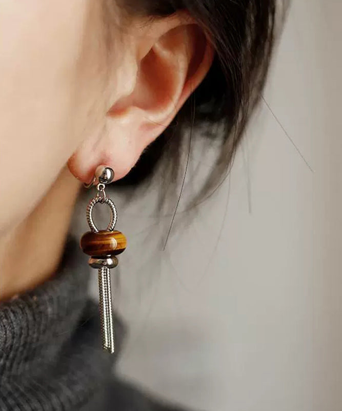 Chinese Style Green Copper Jade Small Lantern Tassel Drop Earrings