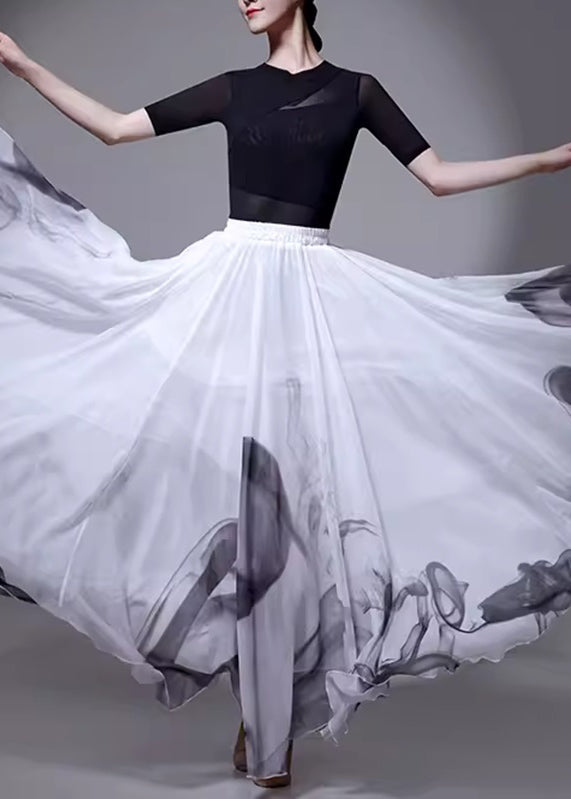 Chinese Style White Elastic Waist Silk Skirt Summer