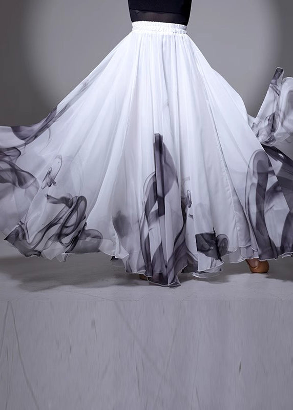 Chinese Style White Elastic Waist Silk Skirt Summer