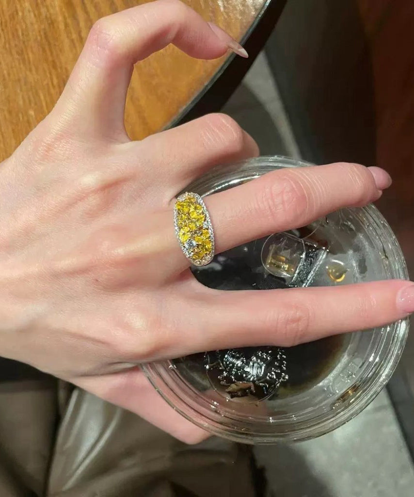 Chinese Style Yellow Sterling Silver Overgild Zircon Rings