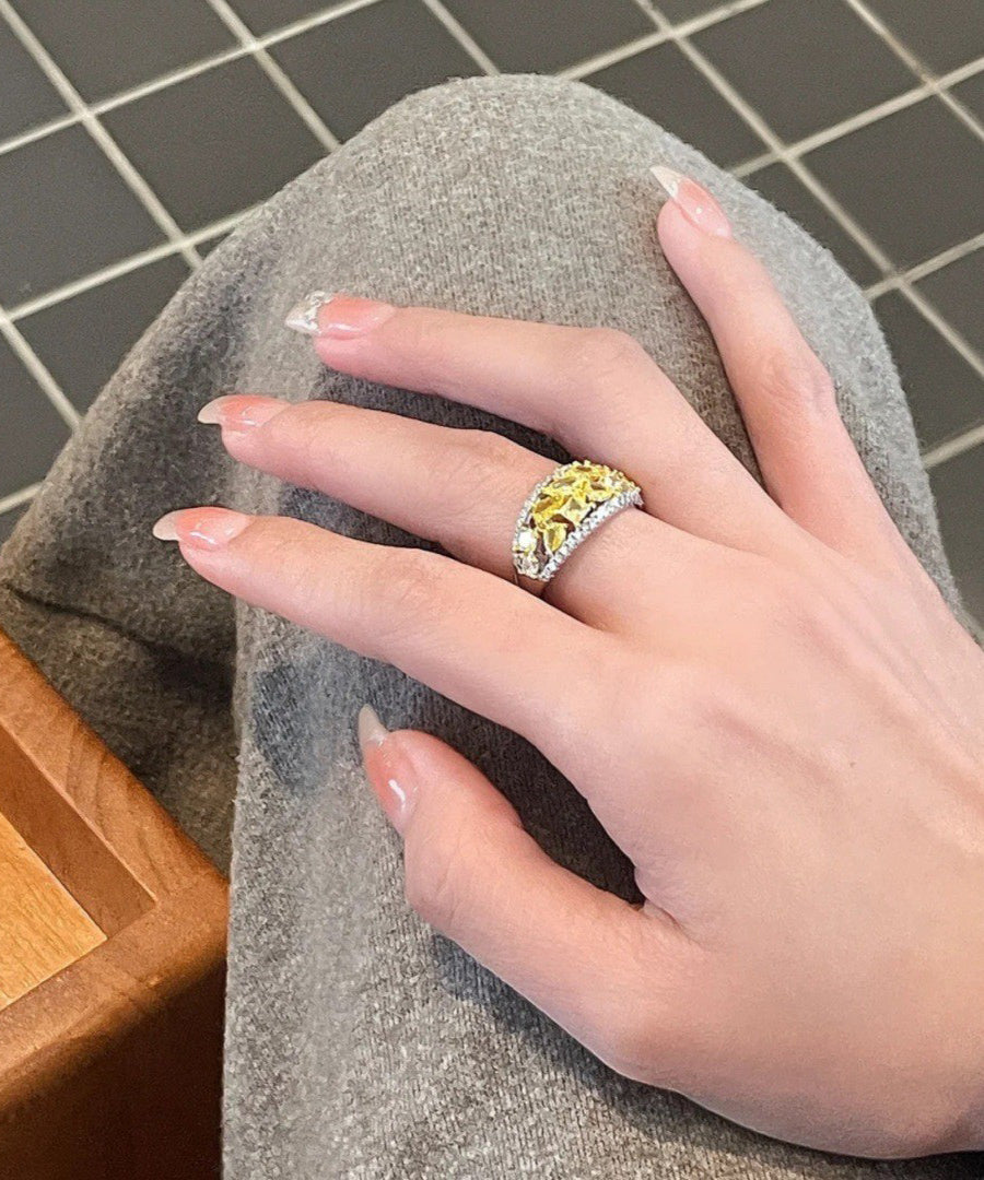 Chinese Style Yellow Sterling Silver Overgild Zircon Rings