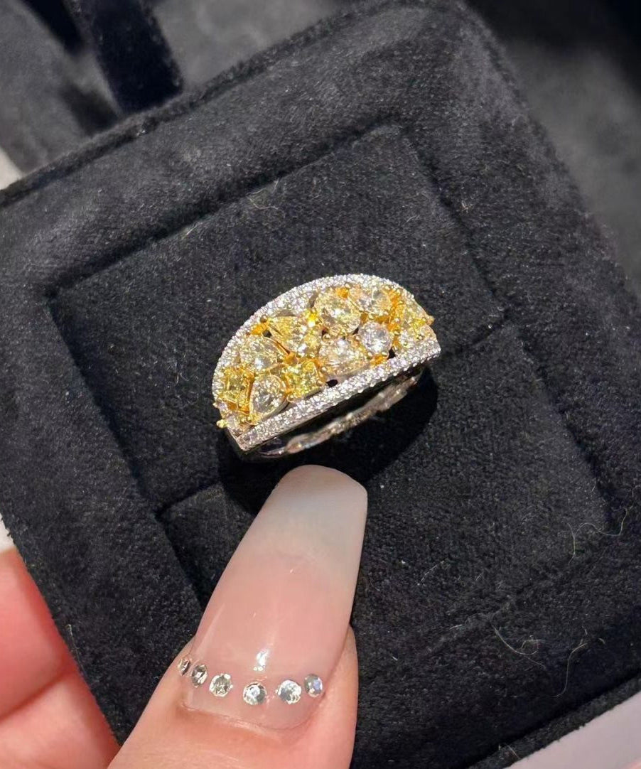 Chinese Style Yellow Sterling Silver Overgild Zircon Rings