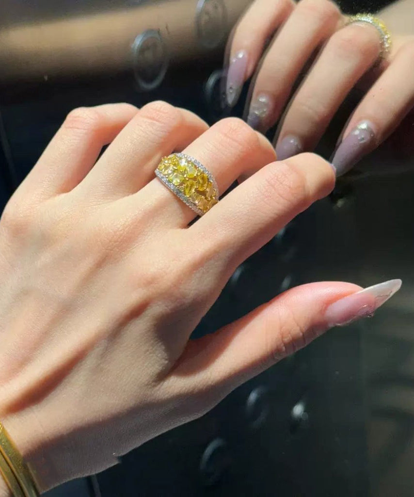 Chinese Style Yellow Sterling Silver Overgild Zircon Rings