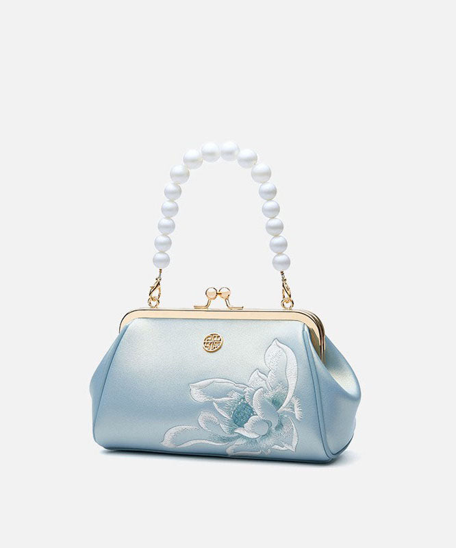 Chinese White Embroidered Cowhide Pearl Crossbody Handbag