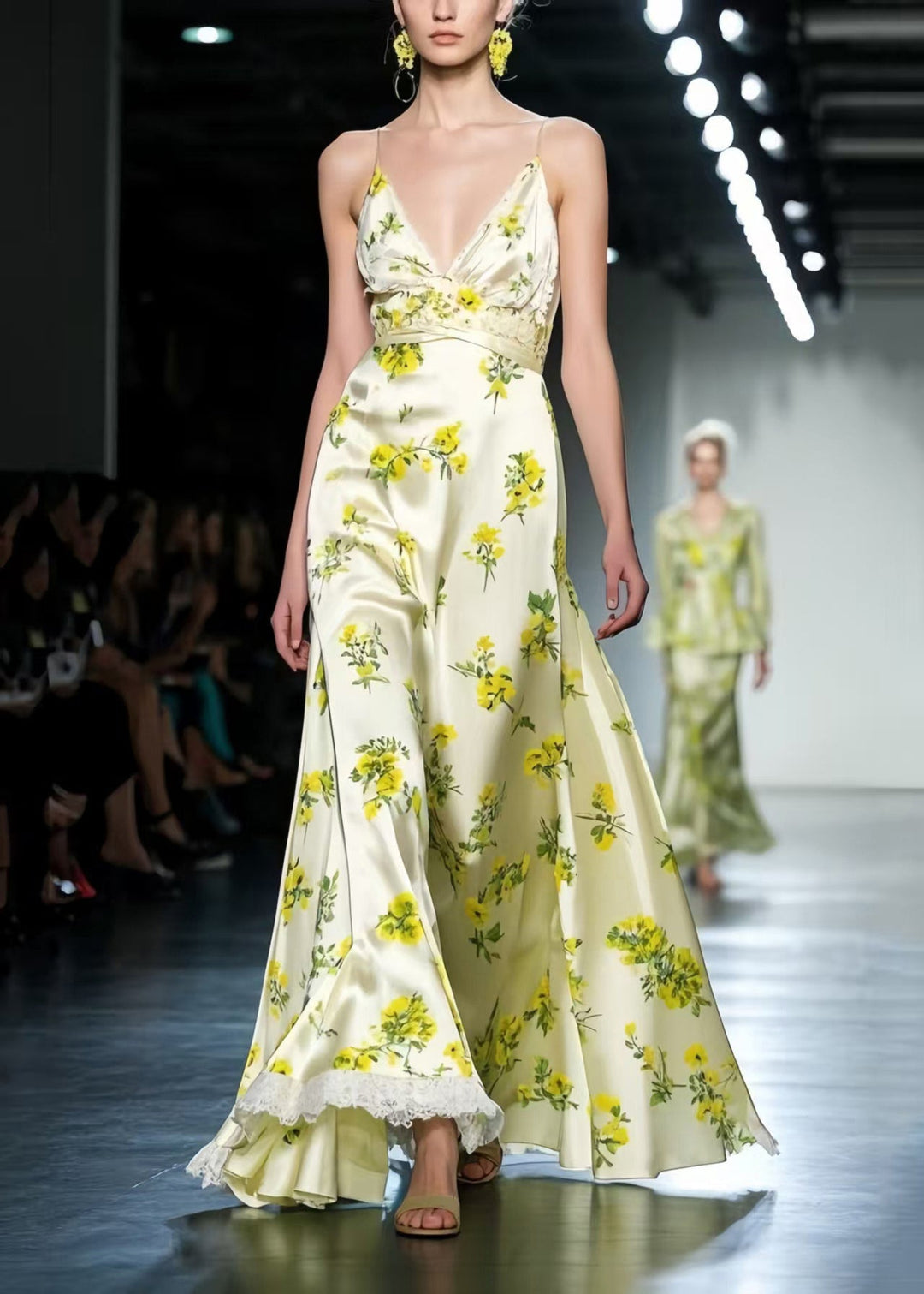 Classy Apricot Print Exra Large Hem Silk Vestidos Dress Summer