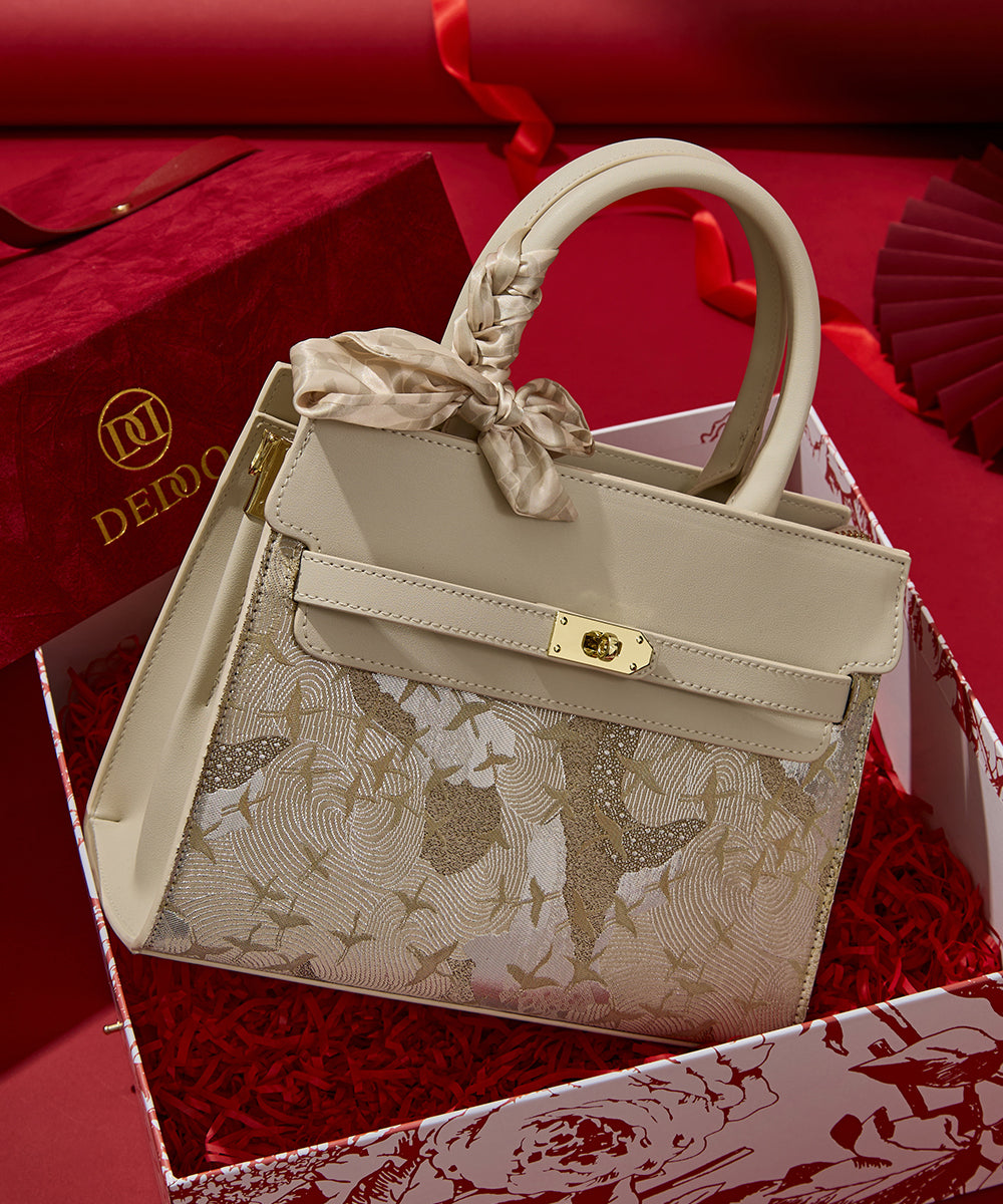 Classy Beige Embroidered Faux Leather Micro Bag