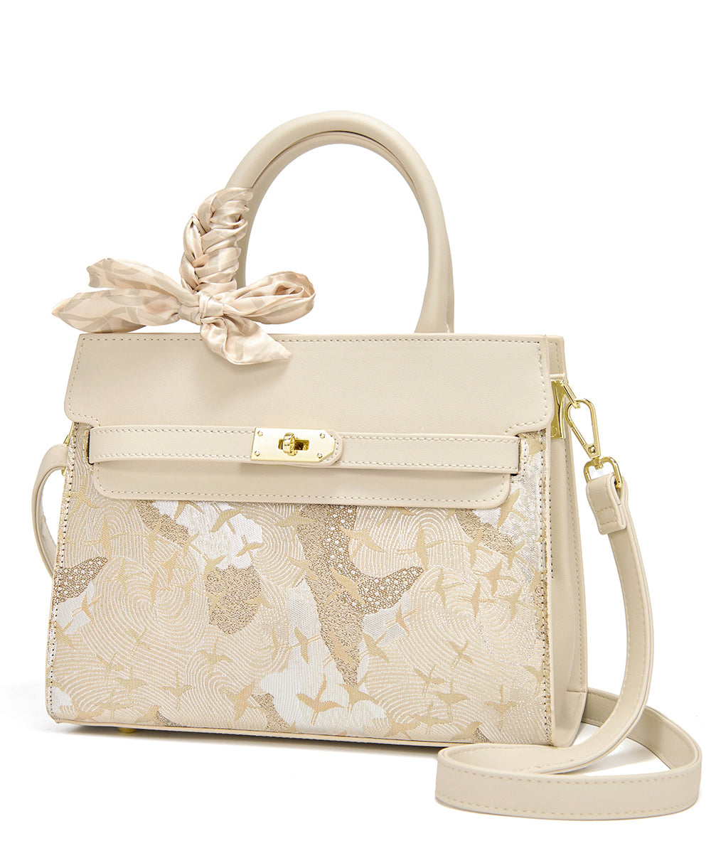 Classy Beige Embroidered Faux Leather Micro Bag