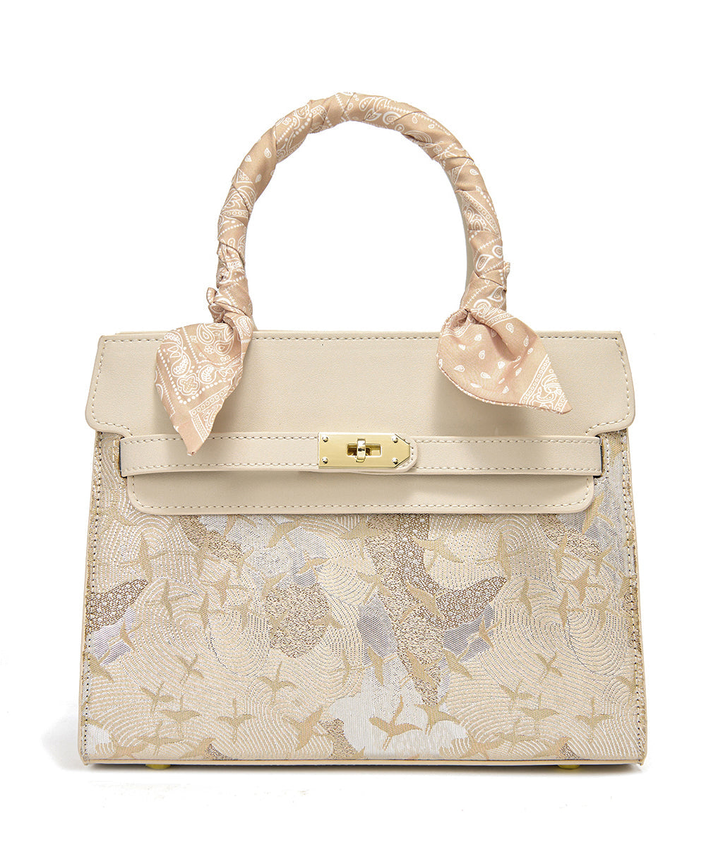 Classy Beige Embroidered Faux Leather Micro Bag