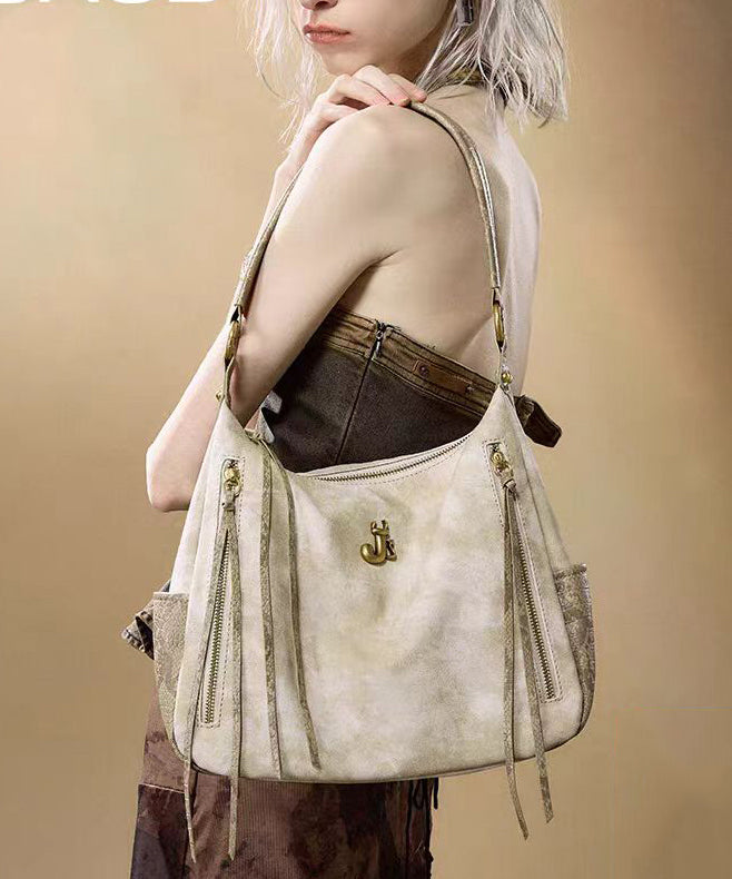 Classy Beige Tasseled Solid Durable Faux Leather Shoulder Bags