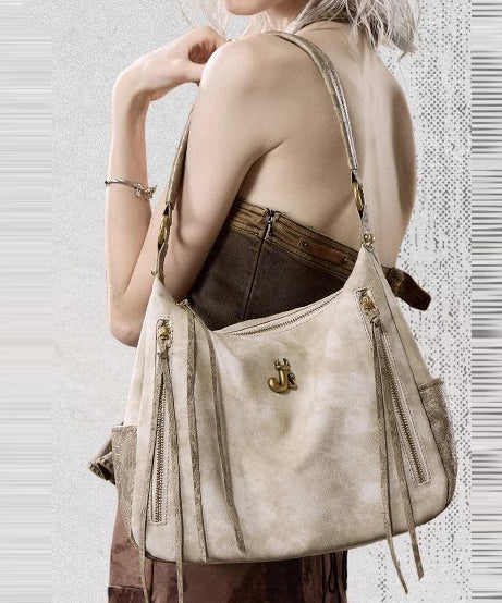 Classy Beige Tasseled Solid Durable Faux Leather Shoulder Bags