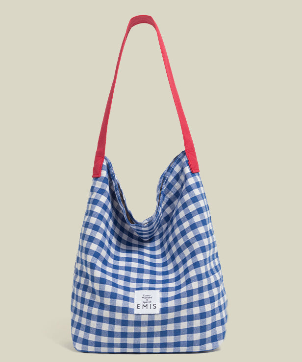 Classy Blue Plaid Large Capacity Canvas Shoulder Bags