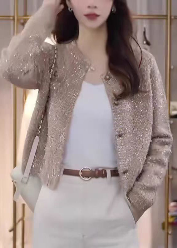 Classy Champagne O Neck Button Knit Cardigans Fall