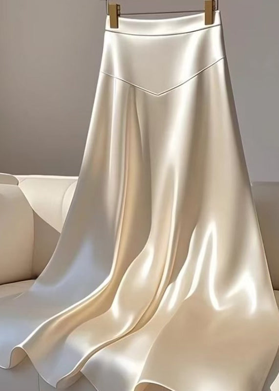 Classy Champagne Patchwork High Waist Silk Maxi Skirt Summer