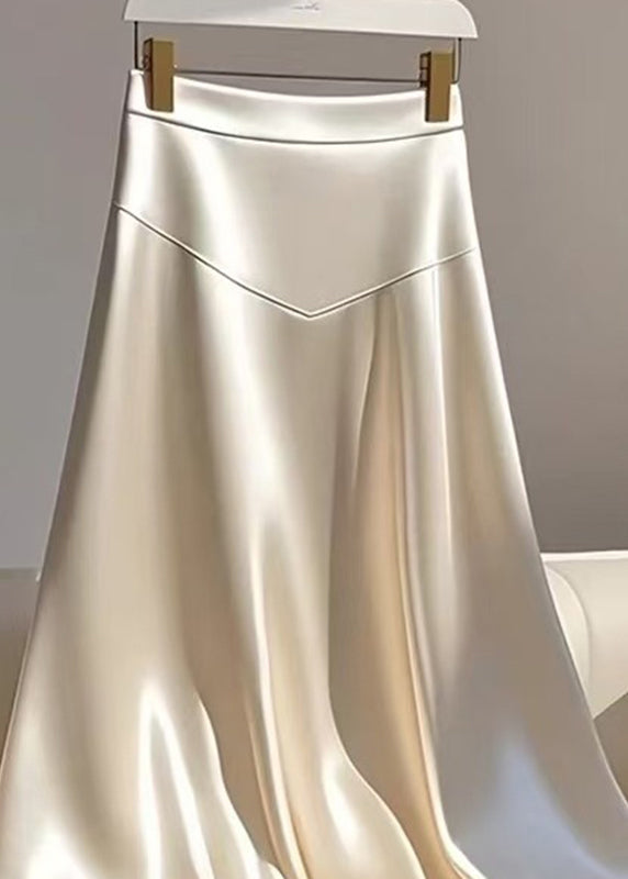 Classy Champagne Patchwork High Waist Silk Maxi Skirt Summer