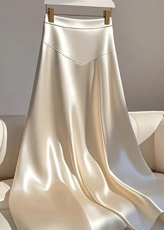 Classy Champagne Patchwork High Waist Silk Maxi Skirt Summer