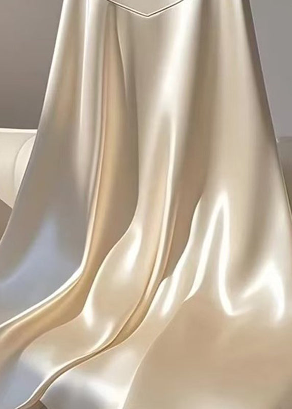 Classy Champagne Patchwork High Waist Silk Maxi Skirt Summer