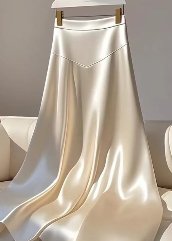 Classy Champagne Patchwork High Waist Silk Maxi Skirt Summer