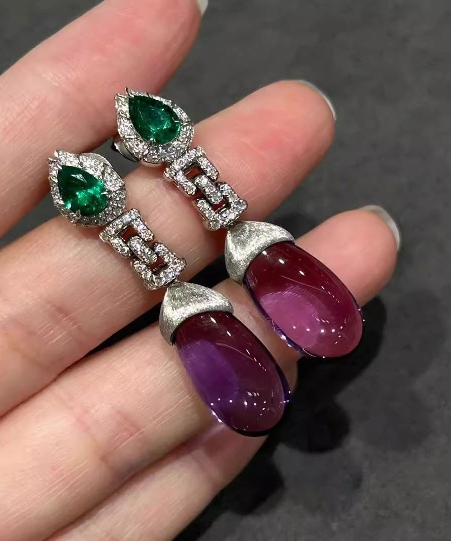 Classy Colorblock Alloy Zircon Crystal Gem Stone Drop Earrings