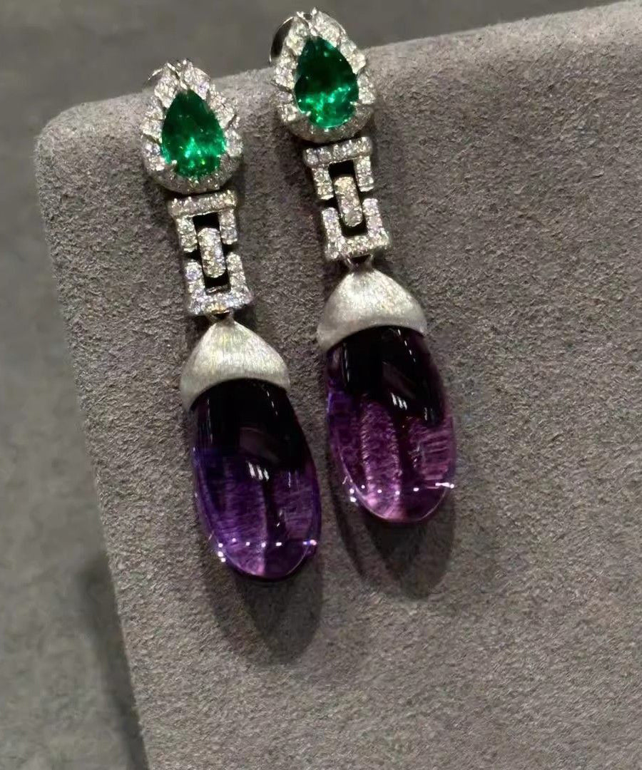 Classy Colorblock Alloy Zircon Crystal Gem Stone Drop Earrings